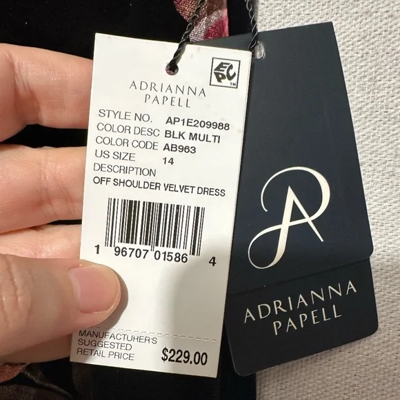 NWT Adrianna Papell Metallic Floral Off Shoulder Velvet Dress - size 14 - Picture 5 of 6